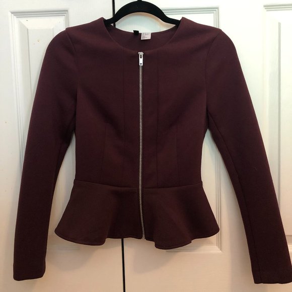 H&M Peplum Zip Up Jacket, Size US 4